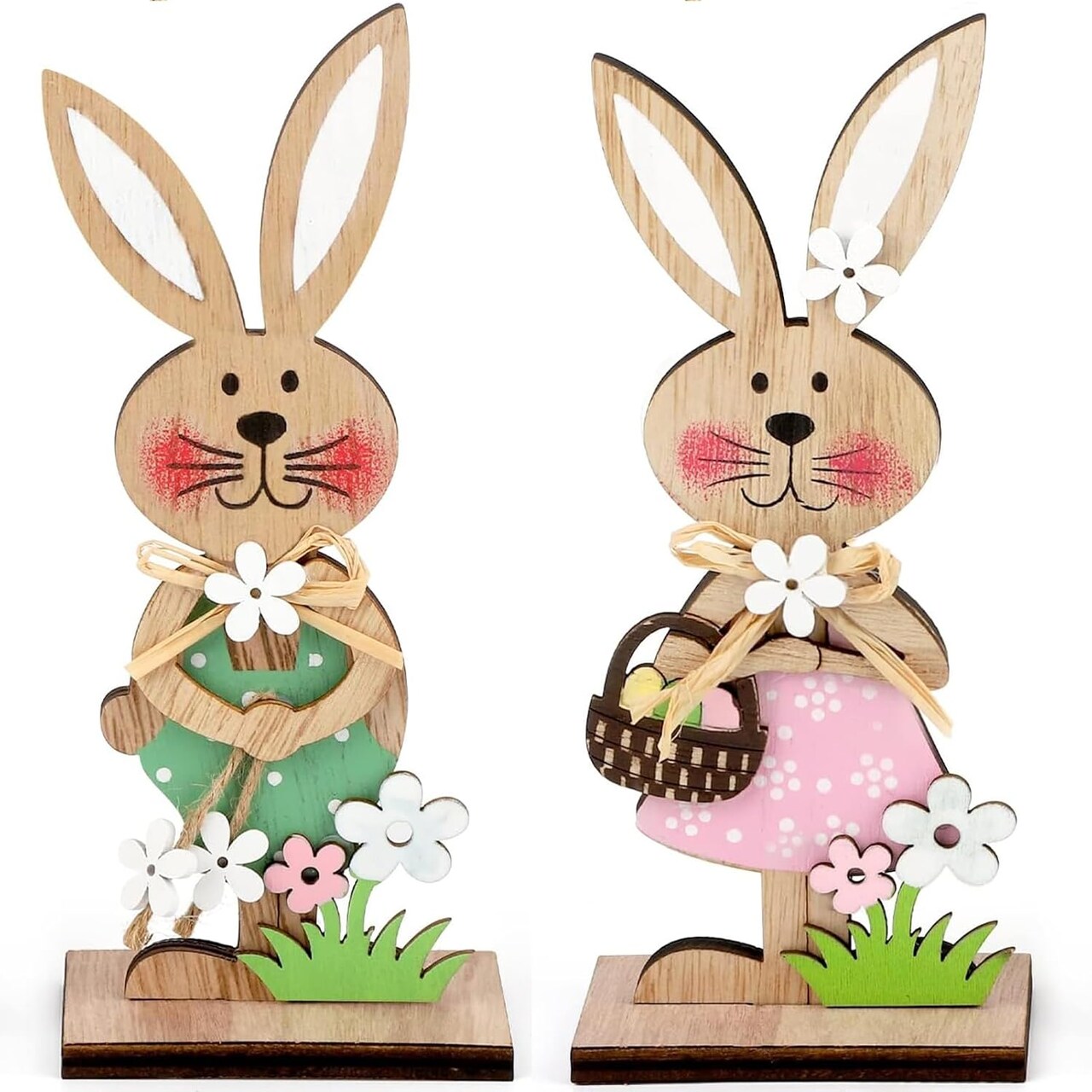Easter Wooden Bunny Standing Tabletop Ornament Rabbit Sign Tabletop Ornament Rabbit Ornament Bunny Spring Decor Easter Wood Tabletop Ornament (A-2pcs)